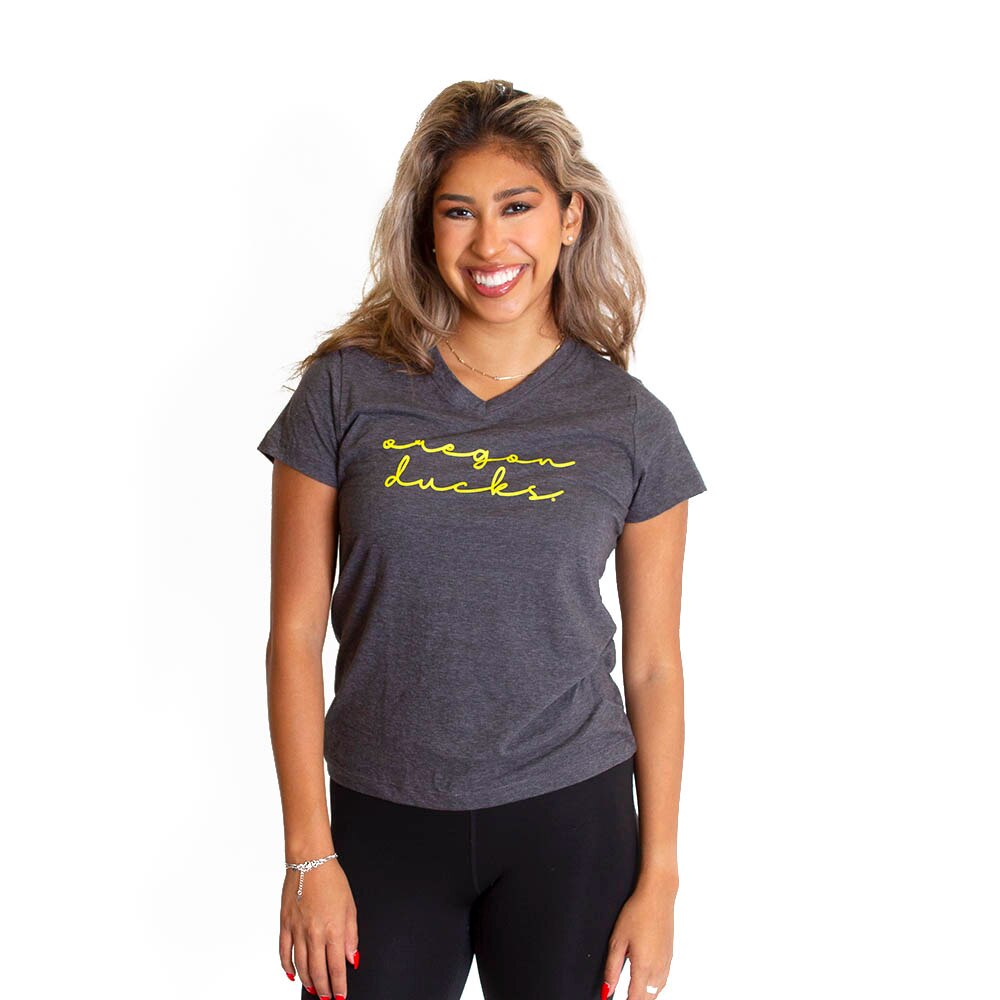 Ducks Spirit, Camp David, Grey, V-Neck, Women, Charcoal Heather, Basic Cotton, Script, T-Shirt, 718925